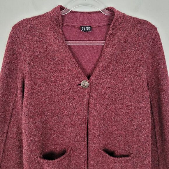 Eileen Fisher Lambswool Blazer Jacket Long Sleeve Knit Wool Red Size 4P Petite - Picture 3 of 16